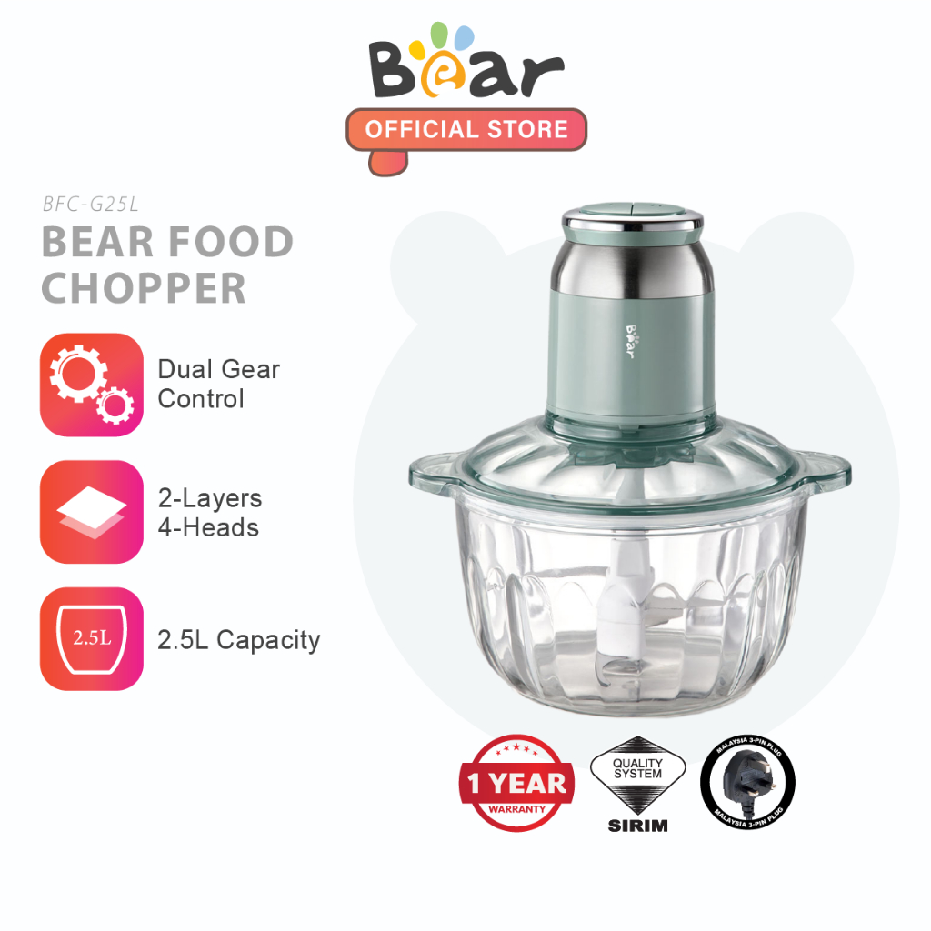 2.5L Food Chopper with Double Layer and Four Blade - Bear Malaysia