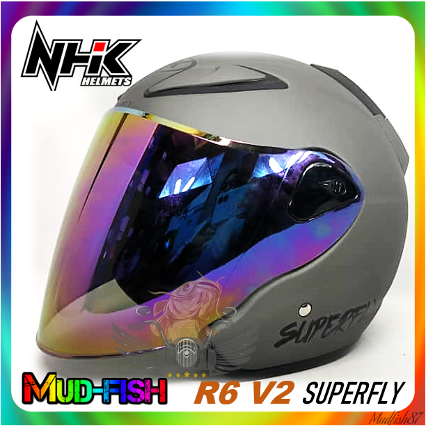 TOPI KELEDAR NHK R6V2 SUPERFLY HELMET R6 V2 (SOLID MATT GREY) | Shopee ...