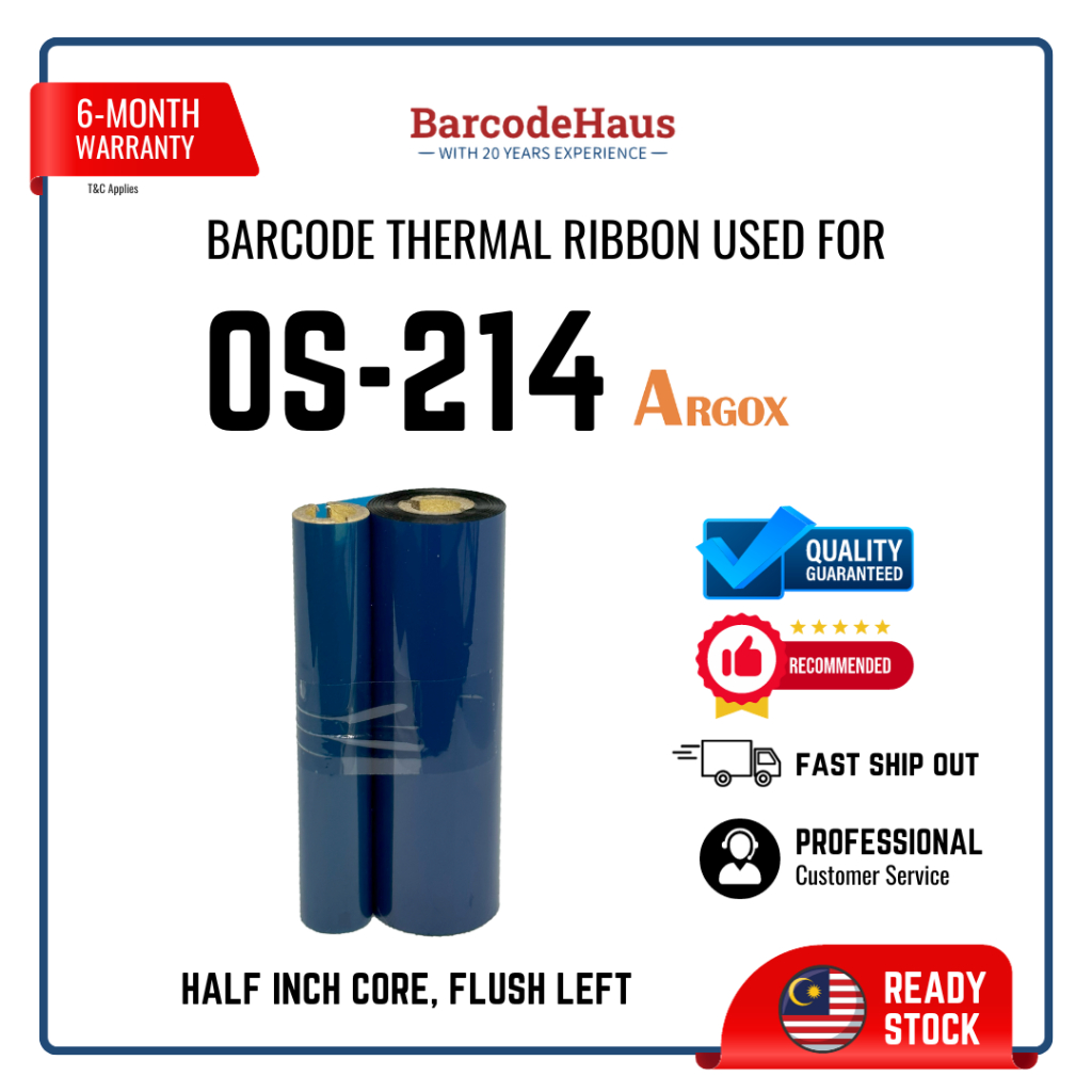 Argox OS214 Barcode Printer Ribbon Roll OS214 Wax/Wax Resin RICOH ...