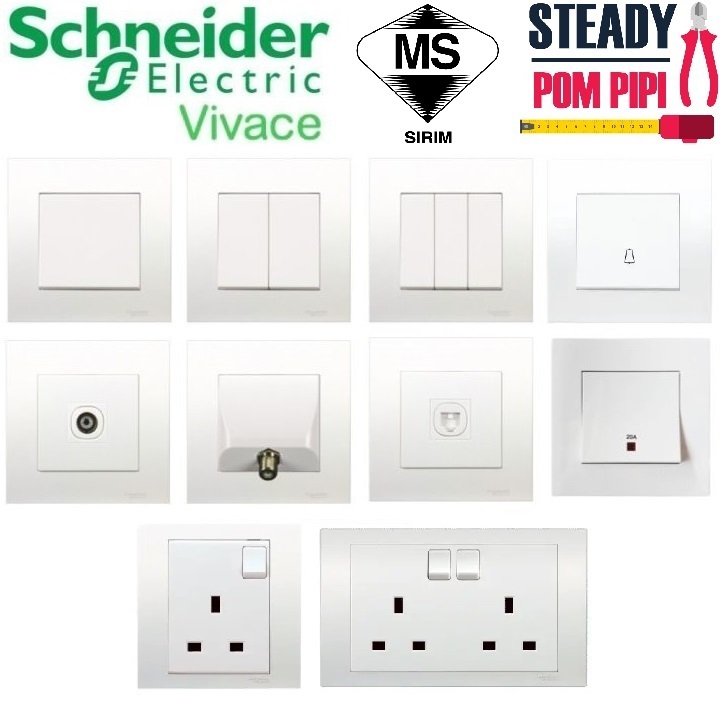 SCHNEIDER VIVACE SERIES SWITCH SOCKET KB31 KB15 / 13A / 1 GANG / 2 GANG ...