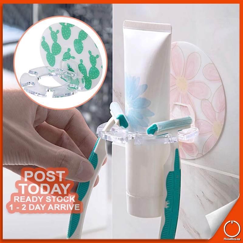 𝟒 + 𝟏 Self Adhesive Toothbrush Holder Toothpaste Shaver Razor Storage ...