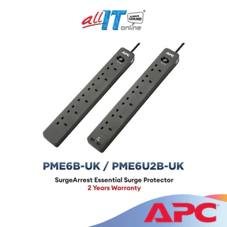 APC PME6B-UK / PME6U2B-UK (2 USB Port) SurgeArrest Essential Surge Protector 6 Outlets 2 meter Extension Socket