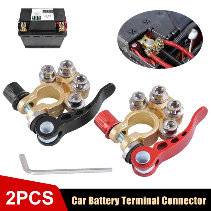 Battery Terminal Connectors, 2Pcs 4 Way Positive Negative Car Battery