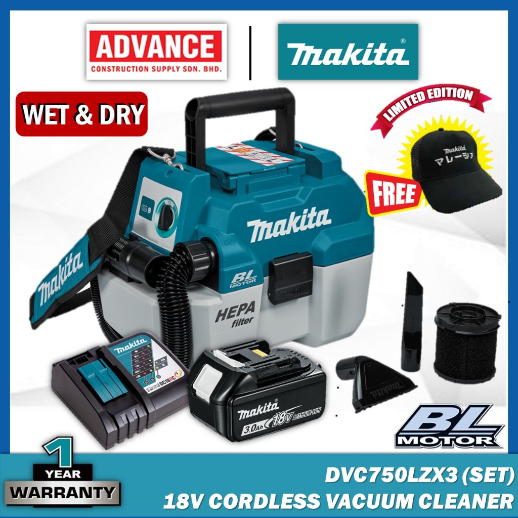 MAKITA DVC750 / DVC750LZ / DVC750LZX3 18V Cordless Portable Vacuum Cleaner (Wet & Dry) Shopee