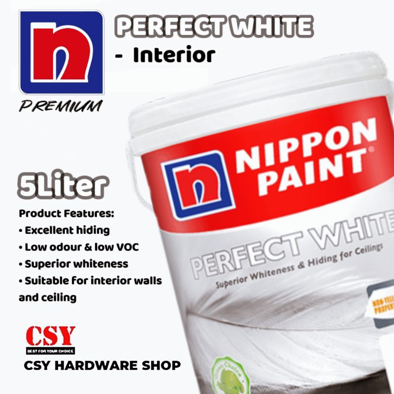 NIPPON PAINT Perfect White 5 Liter / Cat Siling Kapur Shopee Malaysia