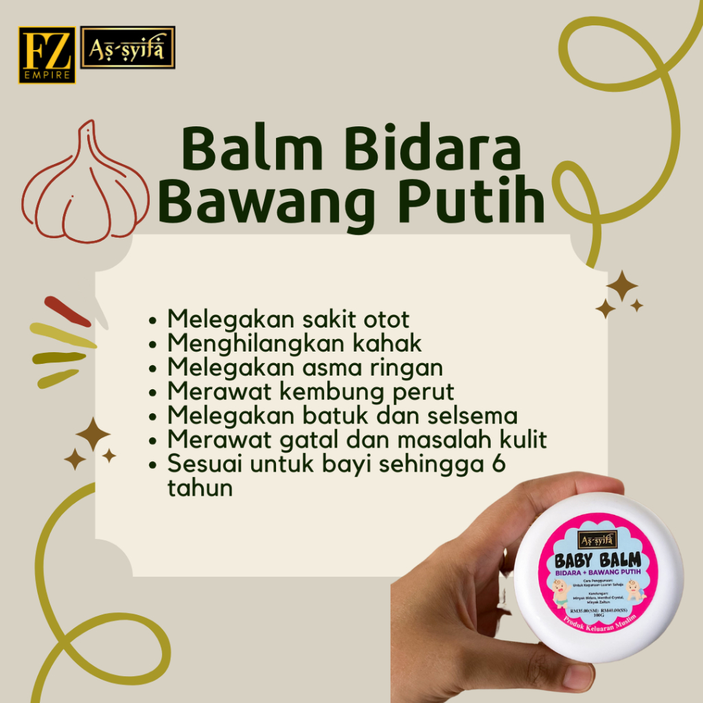 Product image Balm Baby Bawang Putih Bidara As-Syifa Original HQ Minyak Angin & Urut Bidara Asli 1