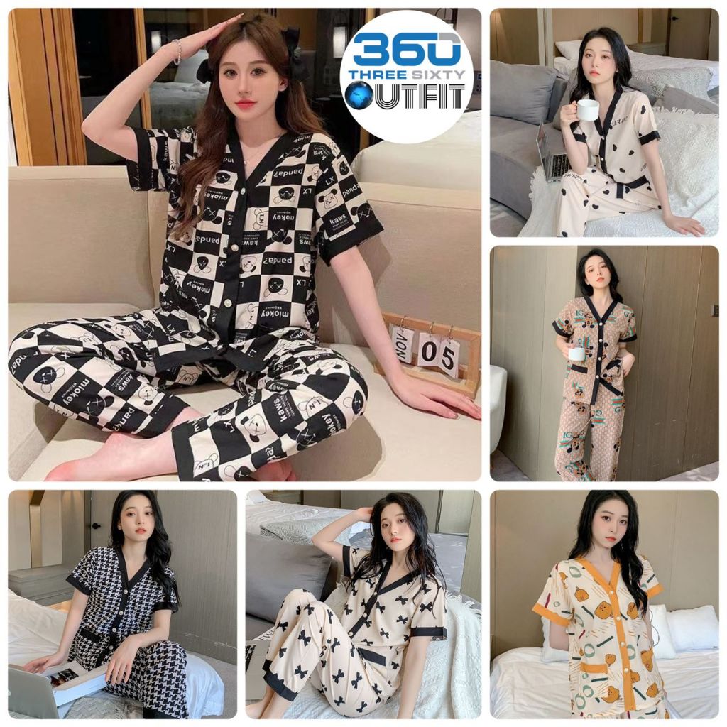 2 in 1 Set Korean Design Pyjamas Women Short Sleeve Silk Sleepwear ...
