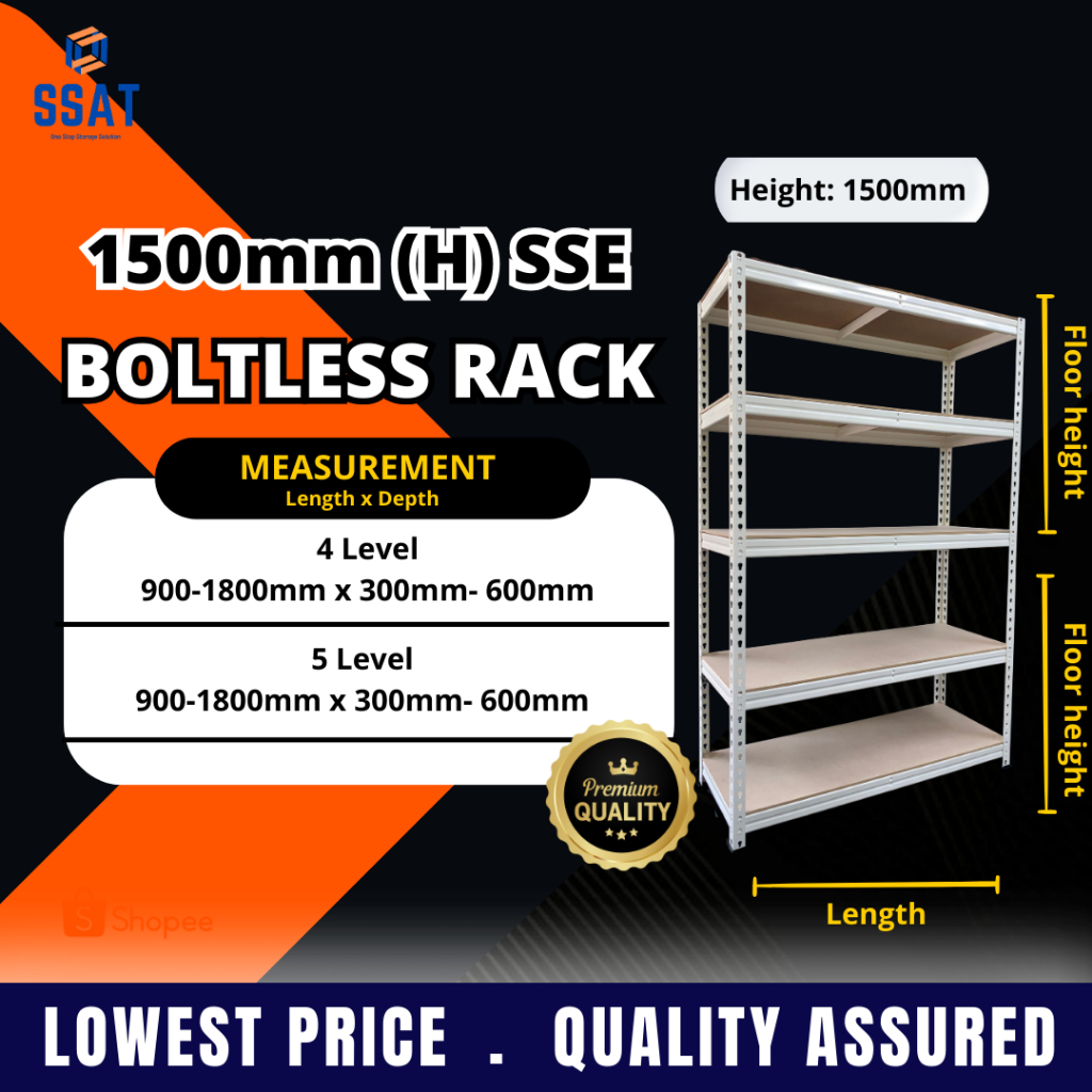 SSAT Adjustable Metal Boltless Rack Shelf 1500mm (H) 5 level SSE HDF ...