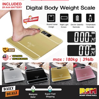 Digital Scale, Body Weight Bathroom Scale 396lb/180kg High Accuracy, Step-On Technology with Lithium Rechargeable Battery. - Black, New