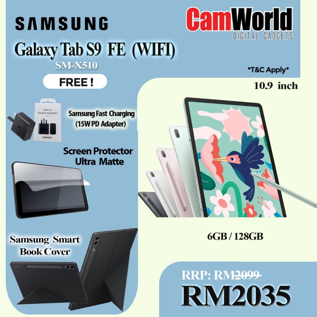 Galaxy Tab S9 Fe Wifi ( SMX510 ) ( 6GB + 128GB ) With 15W,Cover