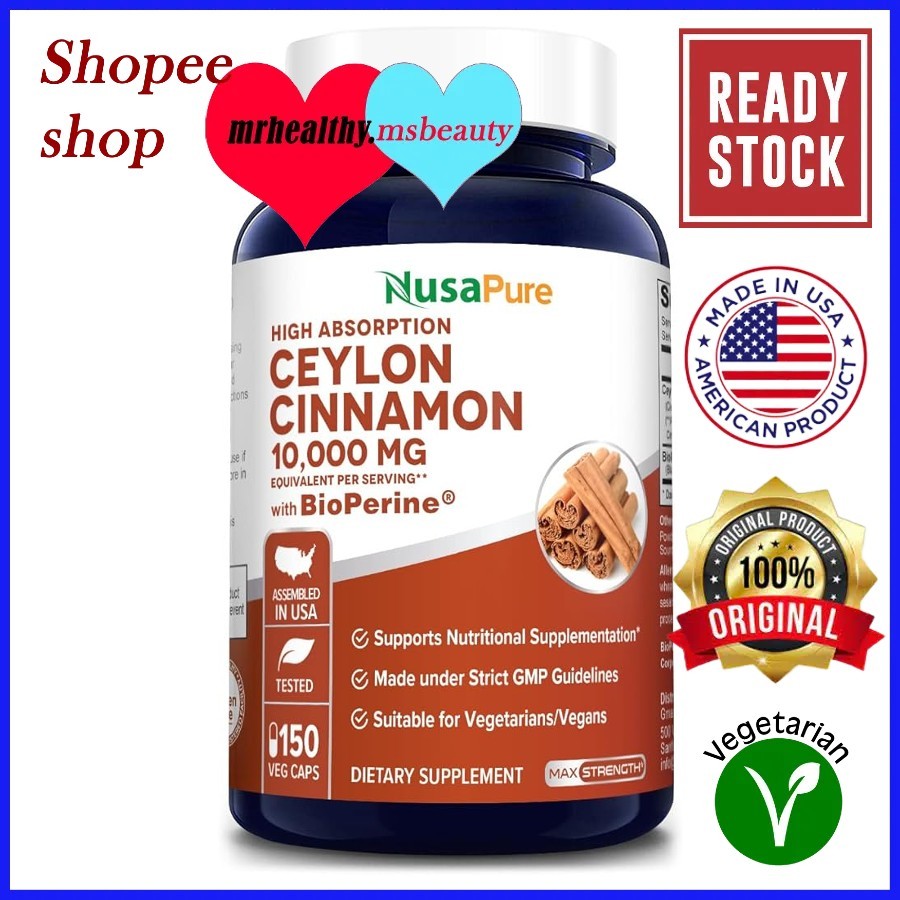 NusaPure Ceylon Cinnamon 150 Veggie Caps - Healthy Blood Sugar Support ...