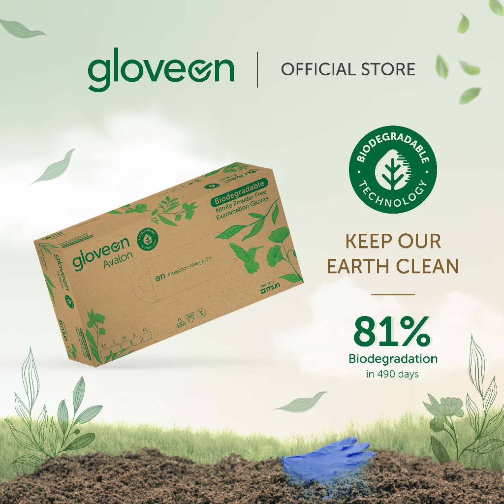 GloveOn Avalon Biodegradable Nitrile Gloves (Blue) Keep Our Earth
