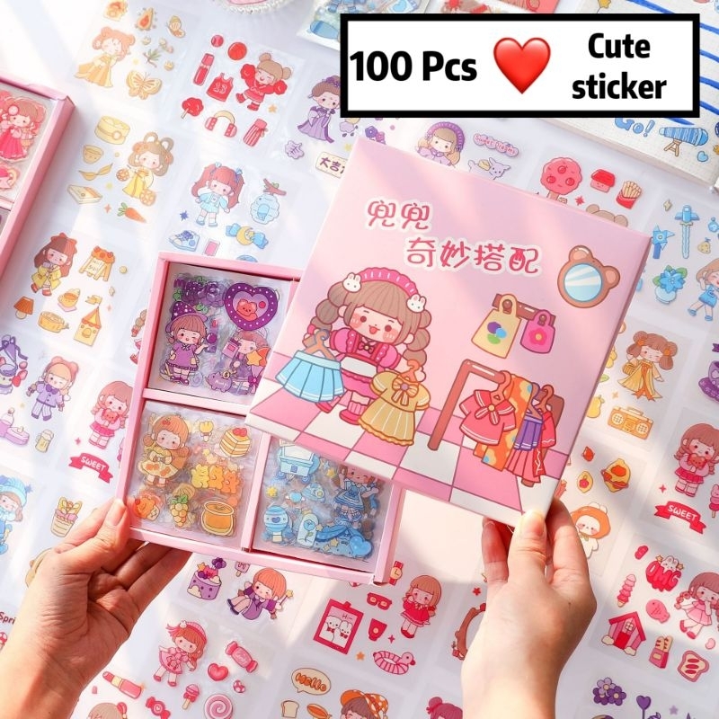 (100 Pcs)Cute Sticker Gift Box Journal Sticker Sanrio Kuromi Sticker