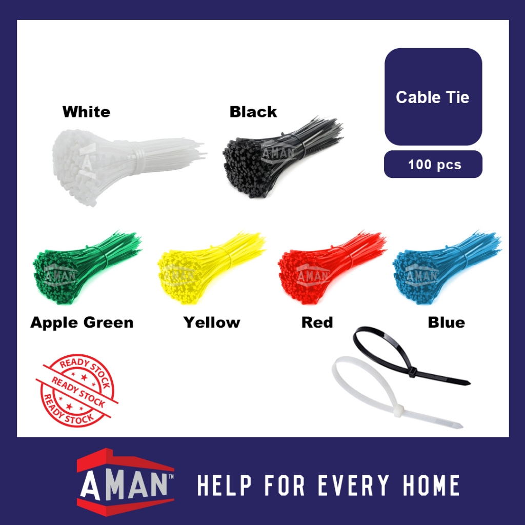 AMAN Cable Ties Nylon Wire 100pcs 4"6"8"10"12" Pengikat Wayar Kabel Tie