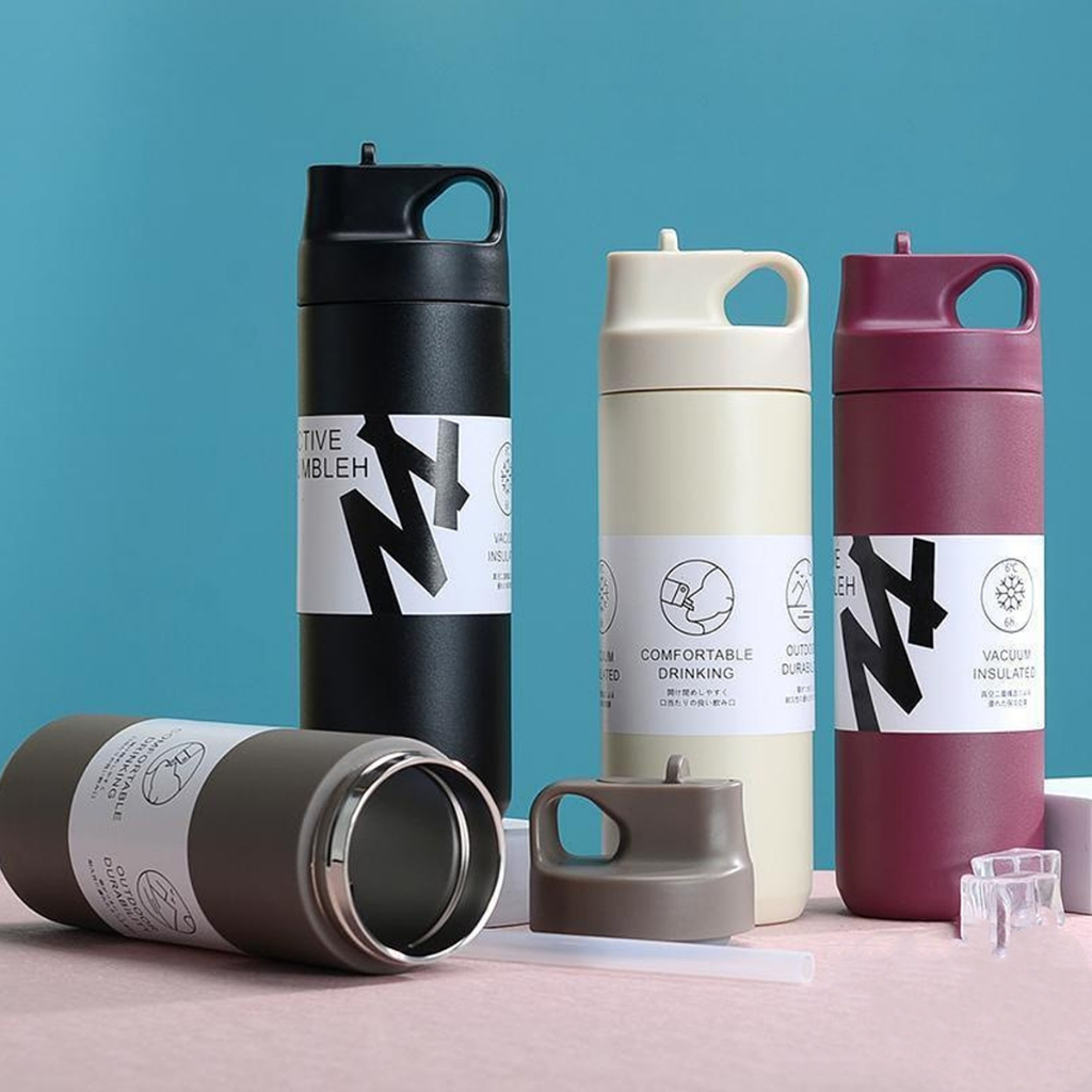 [Ready Stock] 550ml 304 Stainless Steel Sport Thermos Flask With Straw ...