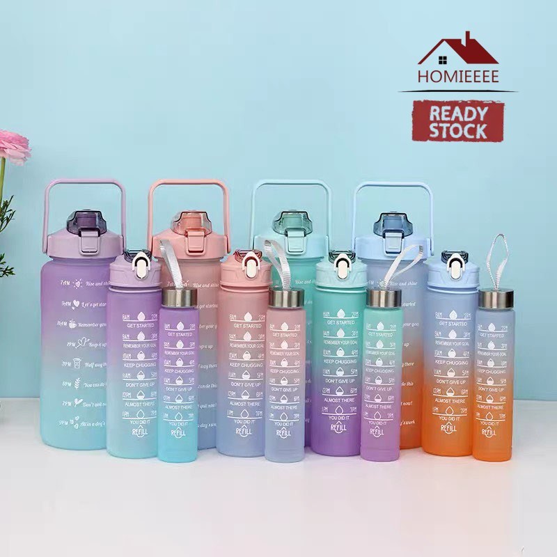 3 PCS Gradient Color Water Bottle🔥Ready Stock🔥3 in 1 Free Stickers ...