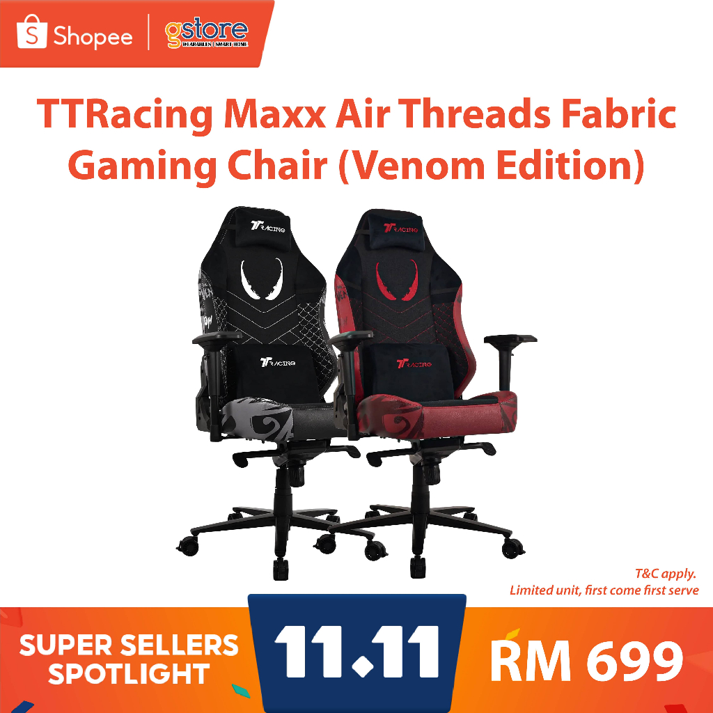 TTRacing Maxx Air Threads Fabric Gaming Chair (Venom Edition) With ...