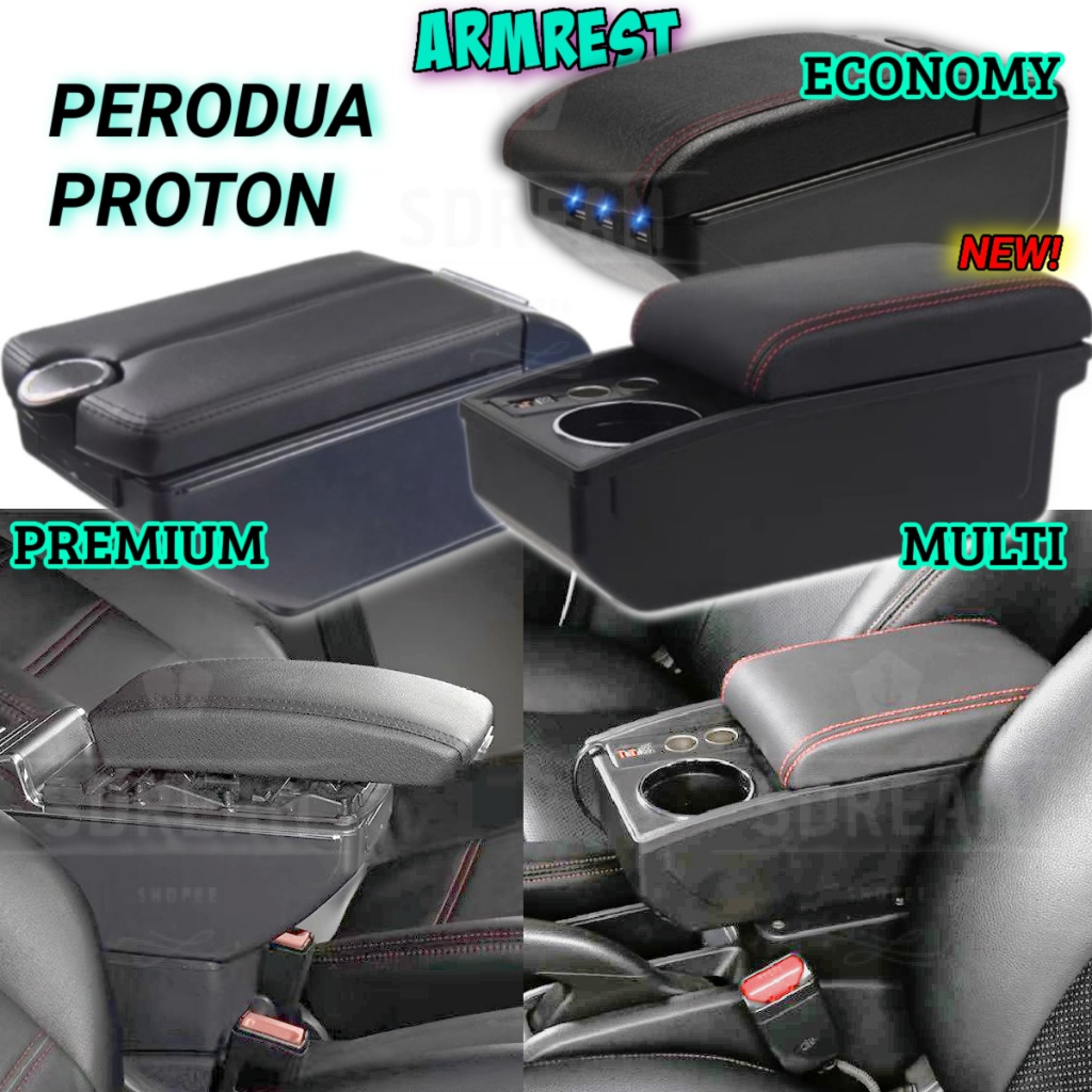 Myvi Axia Bezza Viva Wira Saga VVT Persona 7 USB Arm Rest Adjustable with Cup Holder Armrest