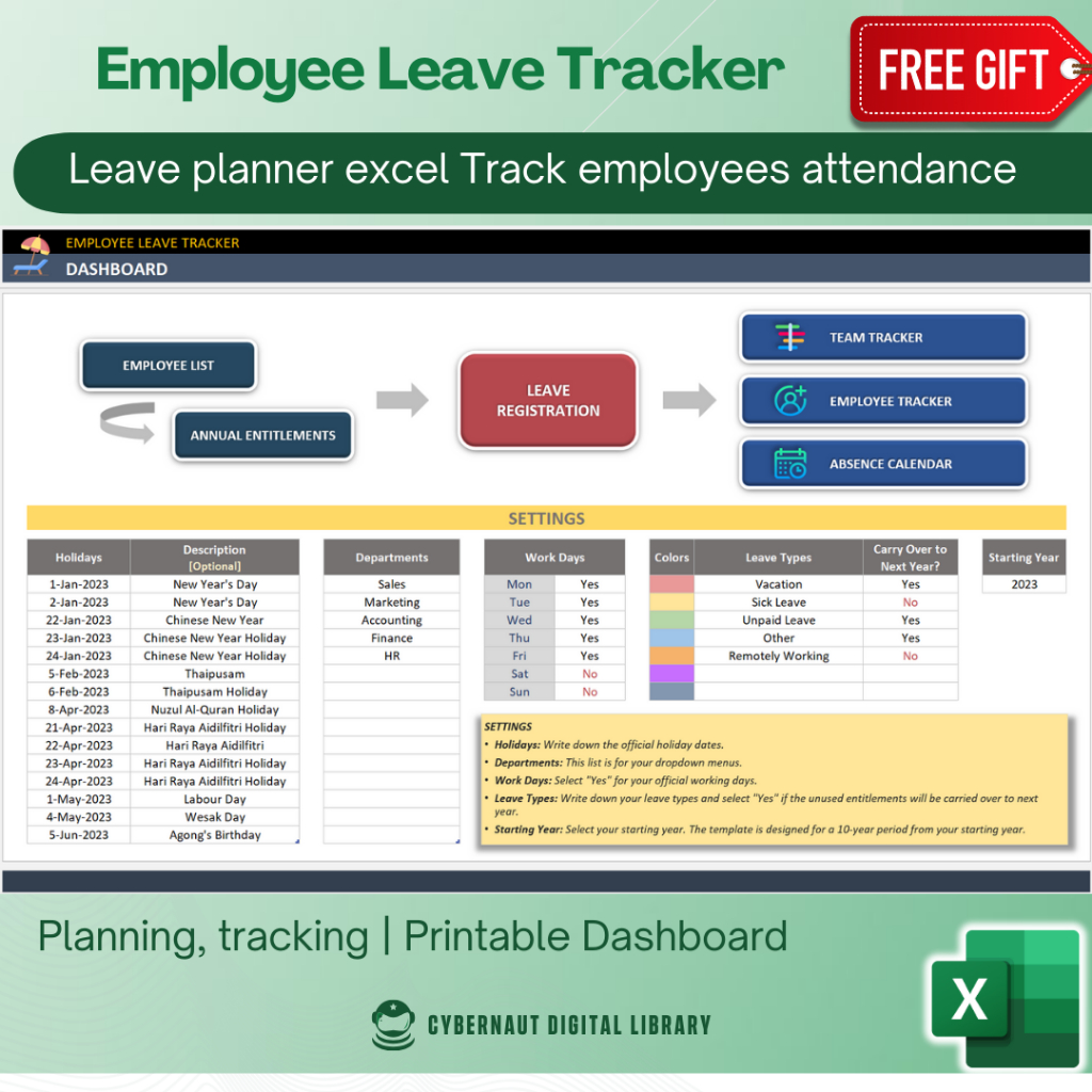 Excel Template - Employee Leave Planner Tracker Template (Free 12-in-1 ...