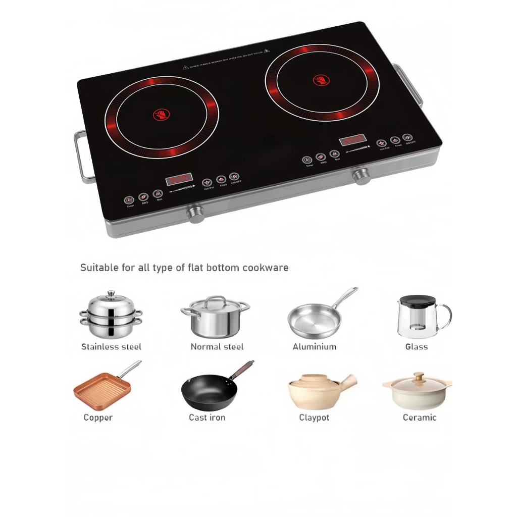Infrared Ceramic Cooker Hob Touch Control Panel 2 Burner Cooktop ...
