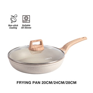 Carote Light Granite Non Stick Frying Pan Large Capacity Healthy Fry Pan  Kuali with Lid Spouts PFOA Free Suitable All Stove Including Induction  (20/24/28CM,Cosy Collection)