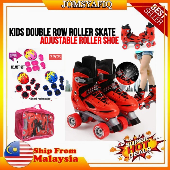 Ship From KL *Free Bag* Double Row Roller Skate Kids Roller Kasut