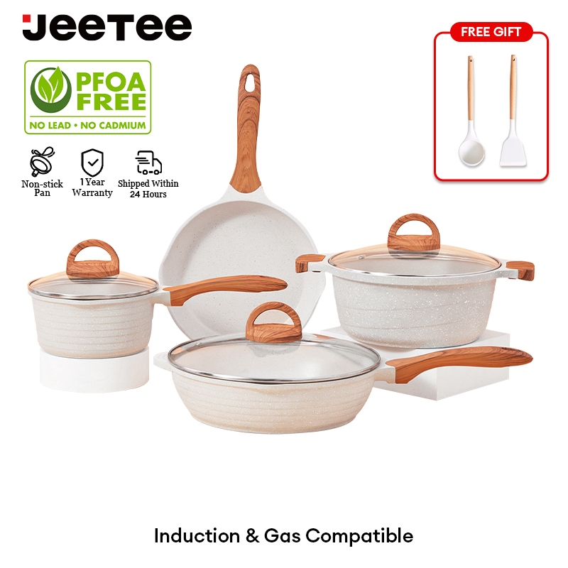 JEETEE Nonstick Pan, Nonstick Stone Frying Pan, Nonstick Omelette Skillet  with Soft Touch Handle, 3-Piece Cookware Set Induction Compatible -8