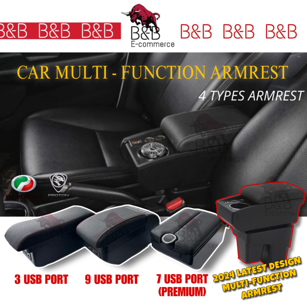 Car Multi-functional Dual USB Armrest Box Booster Pad, Microfiber