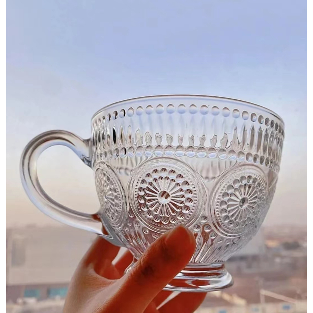 CozyJoy 400ml Sunflower Glass Cup Vintage Design Breakfast Oat Cereal ...