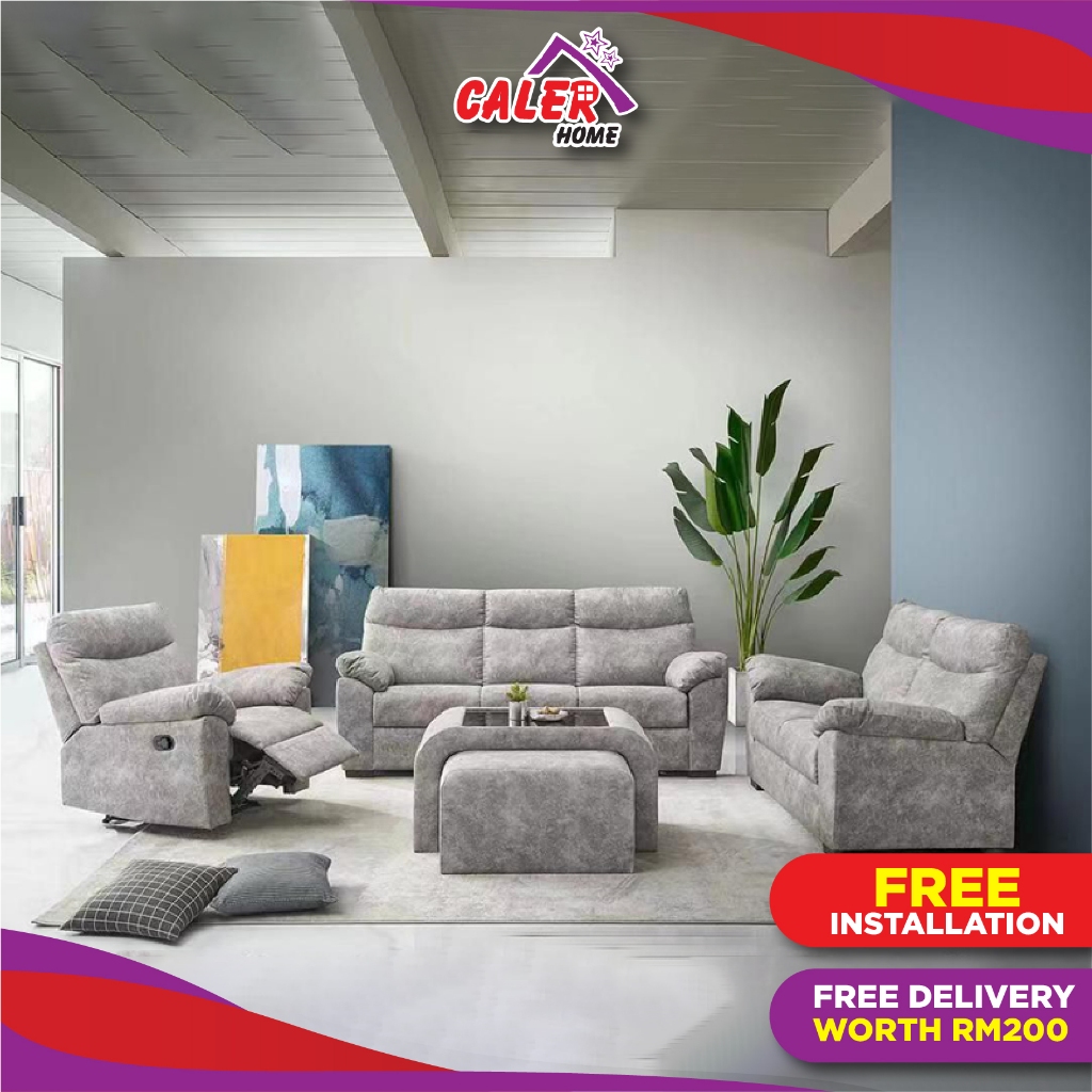 Caler Home Orson 1R +2 + 3 Fabric Sofa Set With Coffee Table [Free