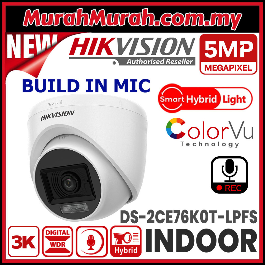 HIK HIKVISION ColorVu 5MP Indoor Dome MIC / AUDIO TVI 3K Camera DS ...