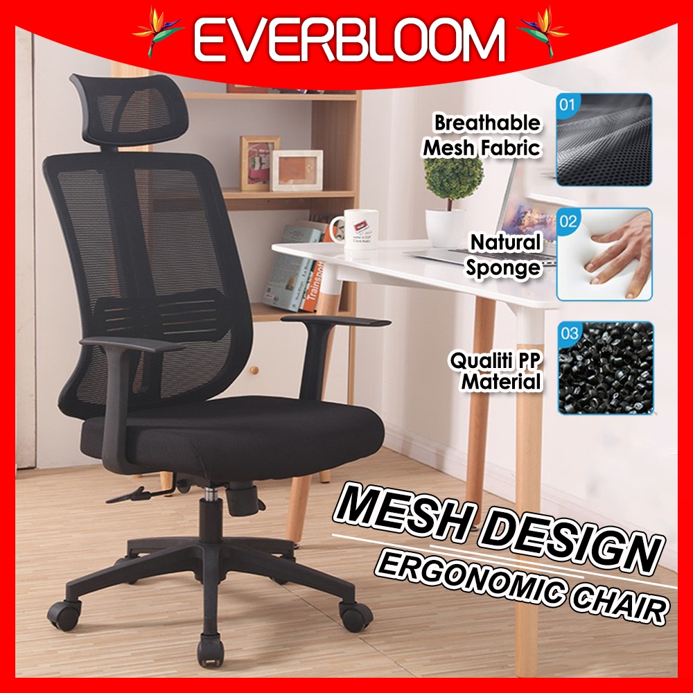 EVERBLOOM High Back Executive Office Mesh Chair Kerusi, Mesh