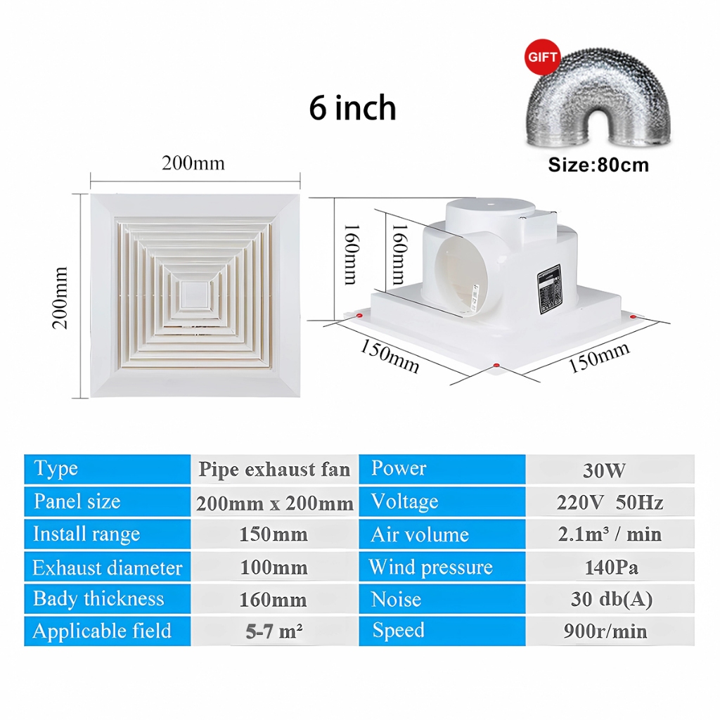 6/8/10/12inch kipas ekzos Silent Bathroom Shutter PVC toilet Kitchen ...