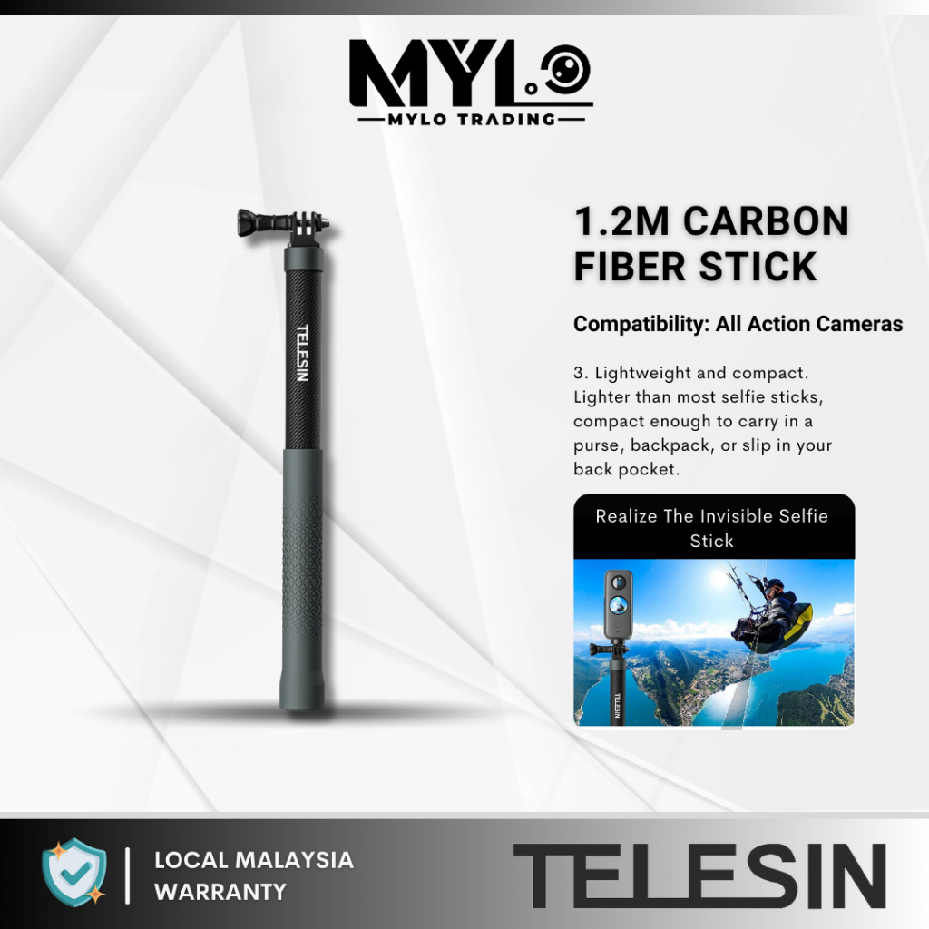 TELESIN 3M 2.7M 1.2M Carbon Fiber Invisible Selfie Stick Monopod