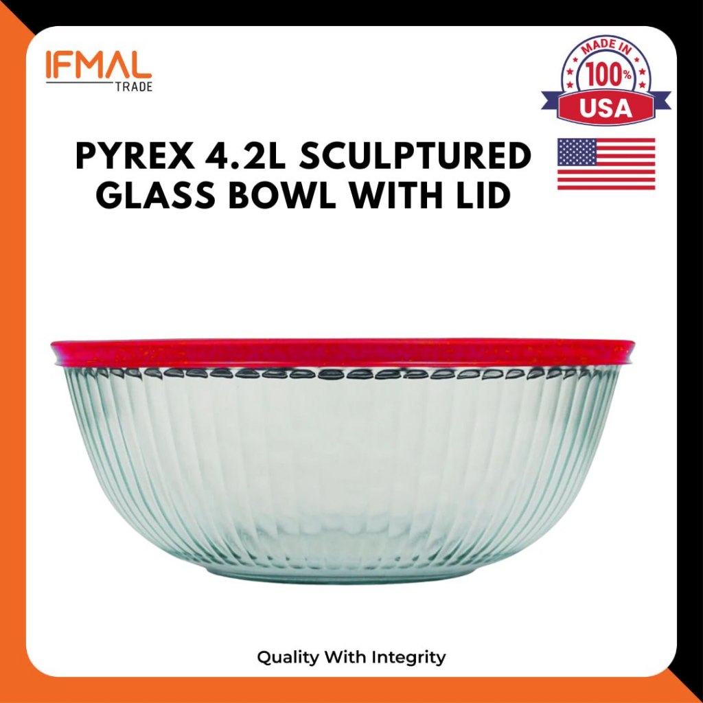 Pyrex 4.2L Sculptured Glass Bowl with Lid | Ready Stock | Made in ...