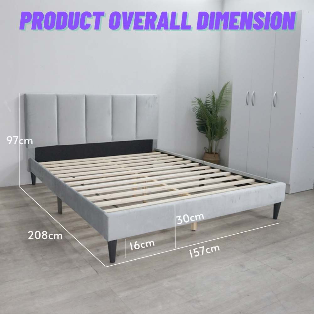 Furniture Direct Manado Queen And King Size Side Rail Fabric Bed Frame Katil Queen Katil Queen 