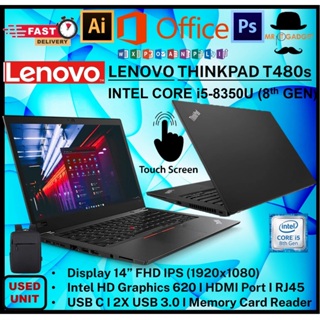 Lenovo ThinkPad T480s Windows 10 Pro Laptop - Intel Core i5-8250U, 8GB RAM,  256GB SSD, 14 IPS FHD 1920x1080 Matte Display, Fingerprint Reader, 4G LTE