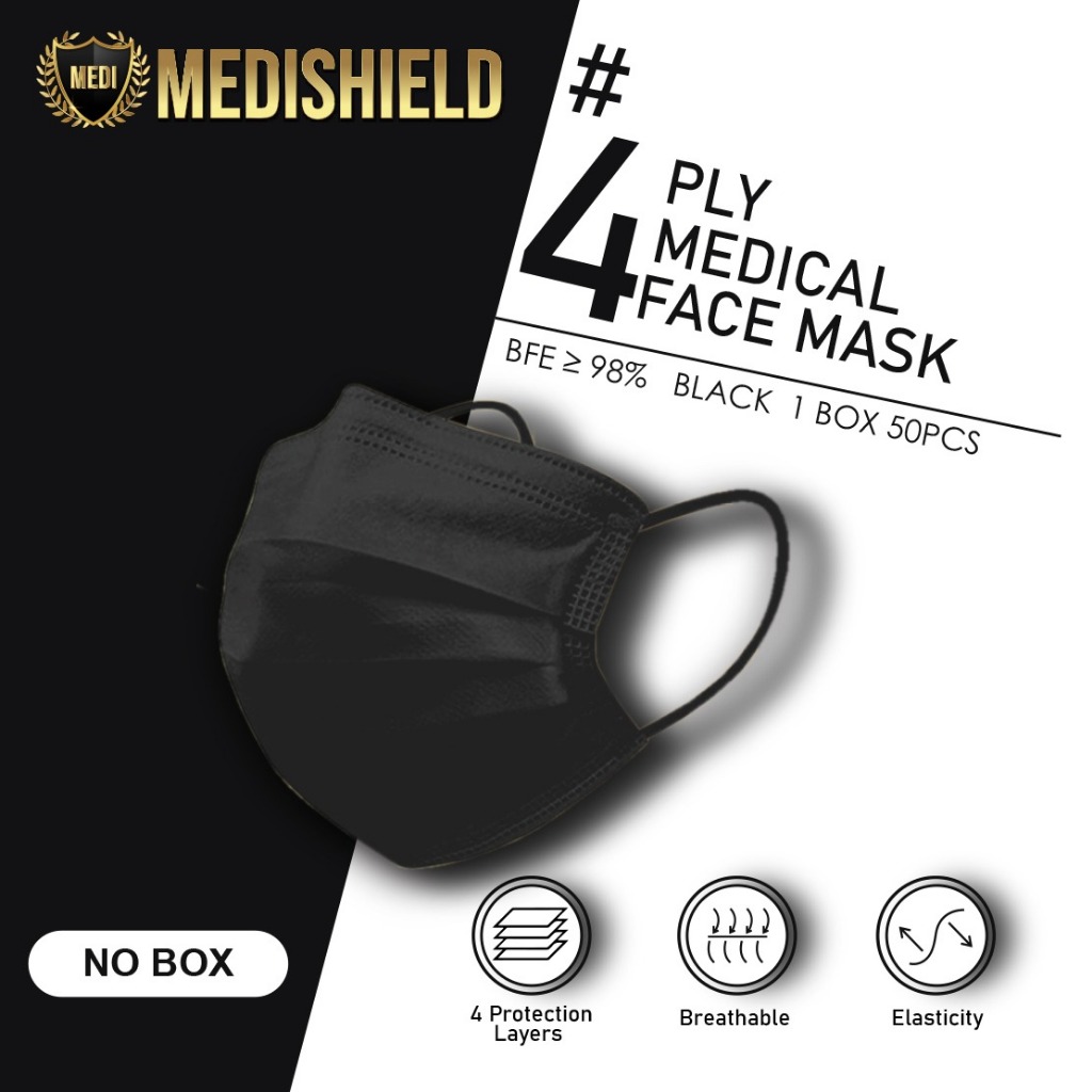 50pcs Full Black colour 4ply Face Mask 4ply Medical Disposable Mask ...