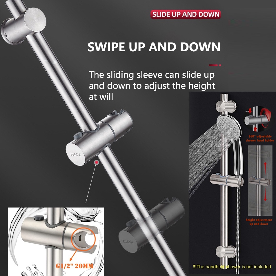 Shower Slide Bar Shower Head Holder Adjustable Shower Rail 304