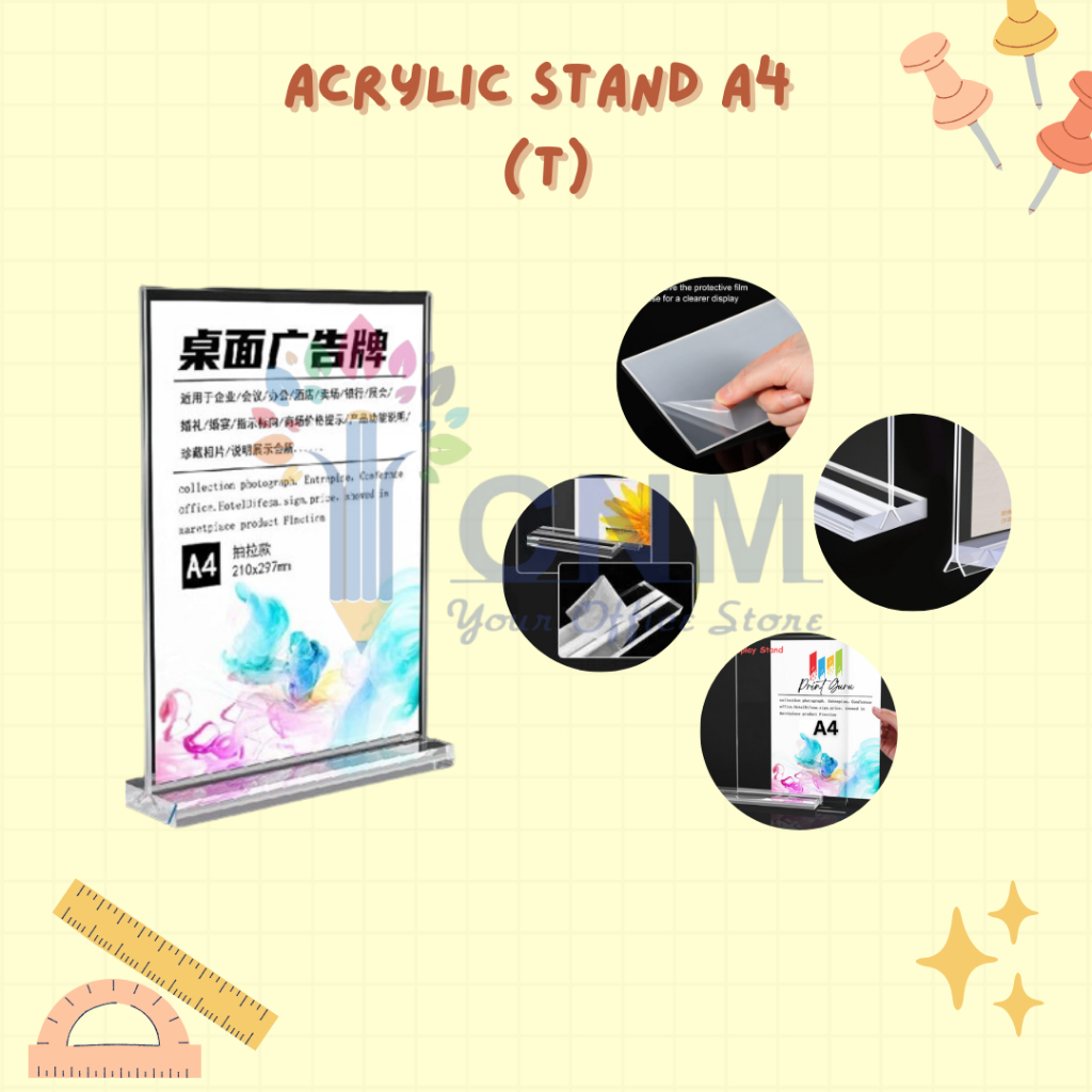 Acrylic transparent T shape portrait frame stand display A4, A5 double ...