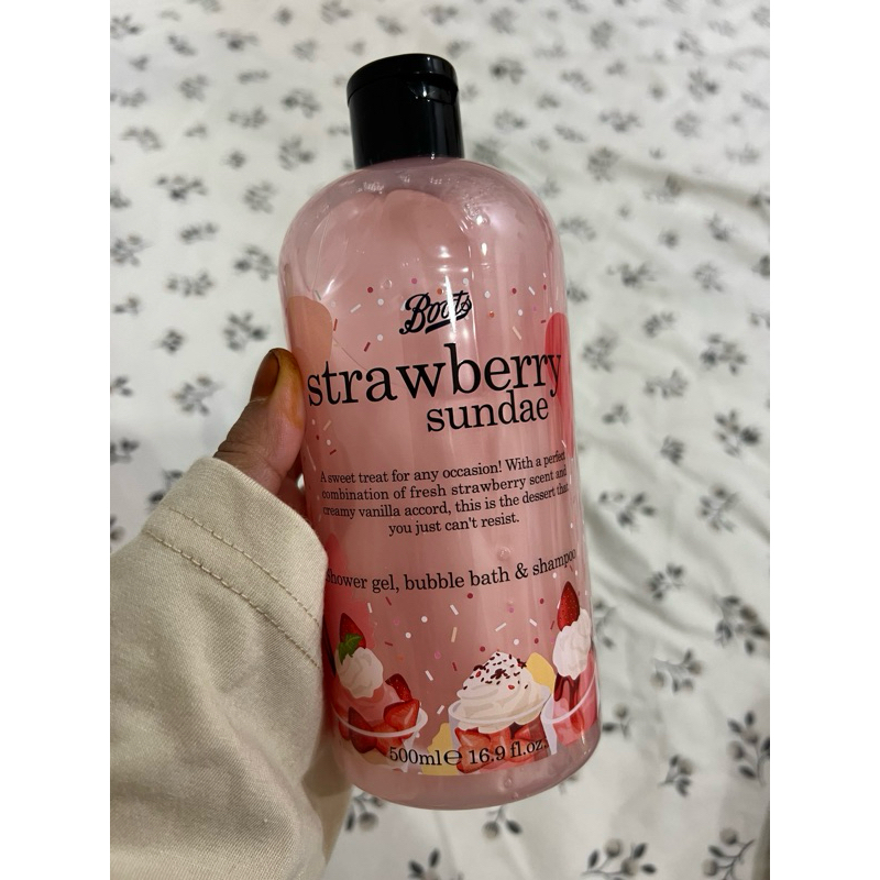 Boots Strawberry Sundae Shower Gel, Bubble Bath & Shampoo 500ML Flavor ...