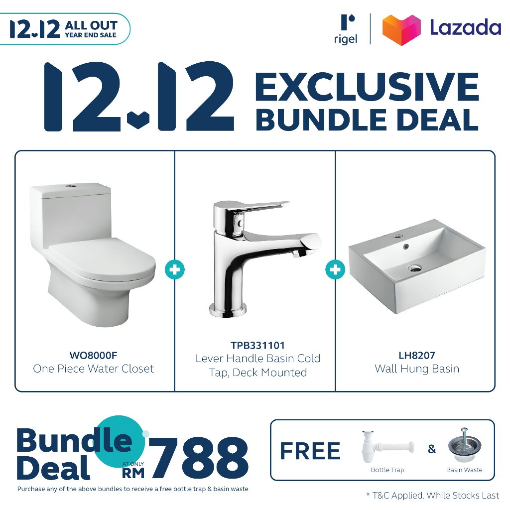 Rigel One Piece Water Closet Toilet Bowl Bundle Deal LH8207 Shopee