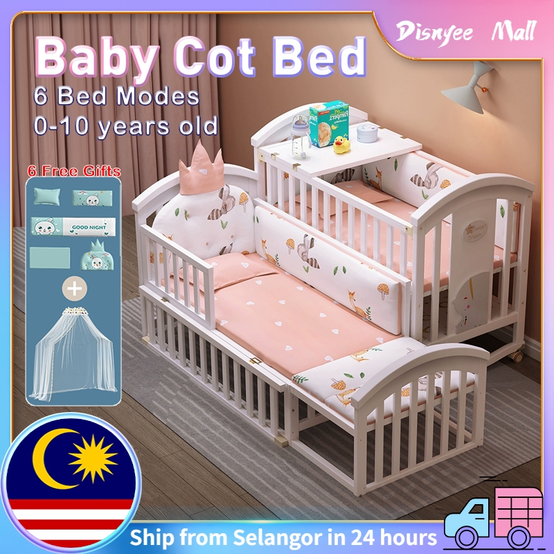 Baby Cot Bed 5 IN 1 Baby Crib 2 Level Baby Cradle Bed With Mattress