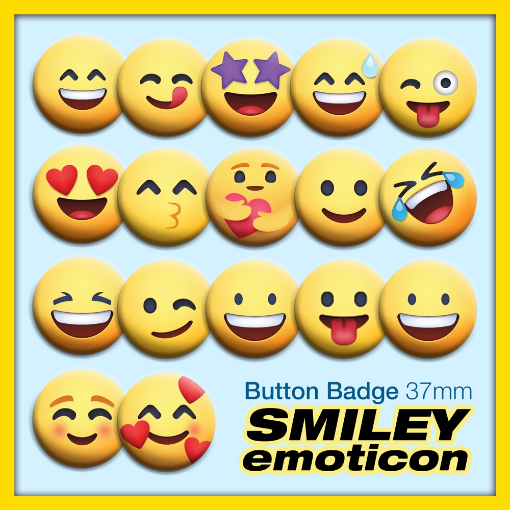 37mm BUTTON BADGE with pin 1 pcs Smiley Emoji Emoticons Cute Small size ...