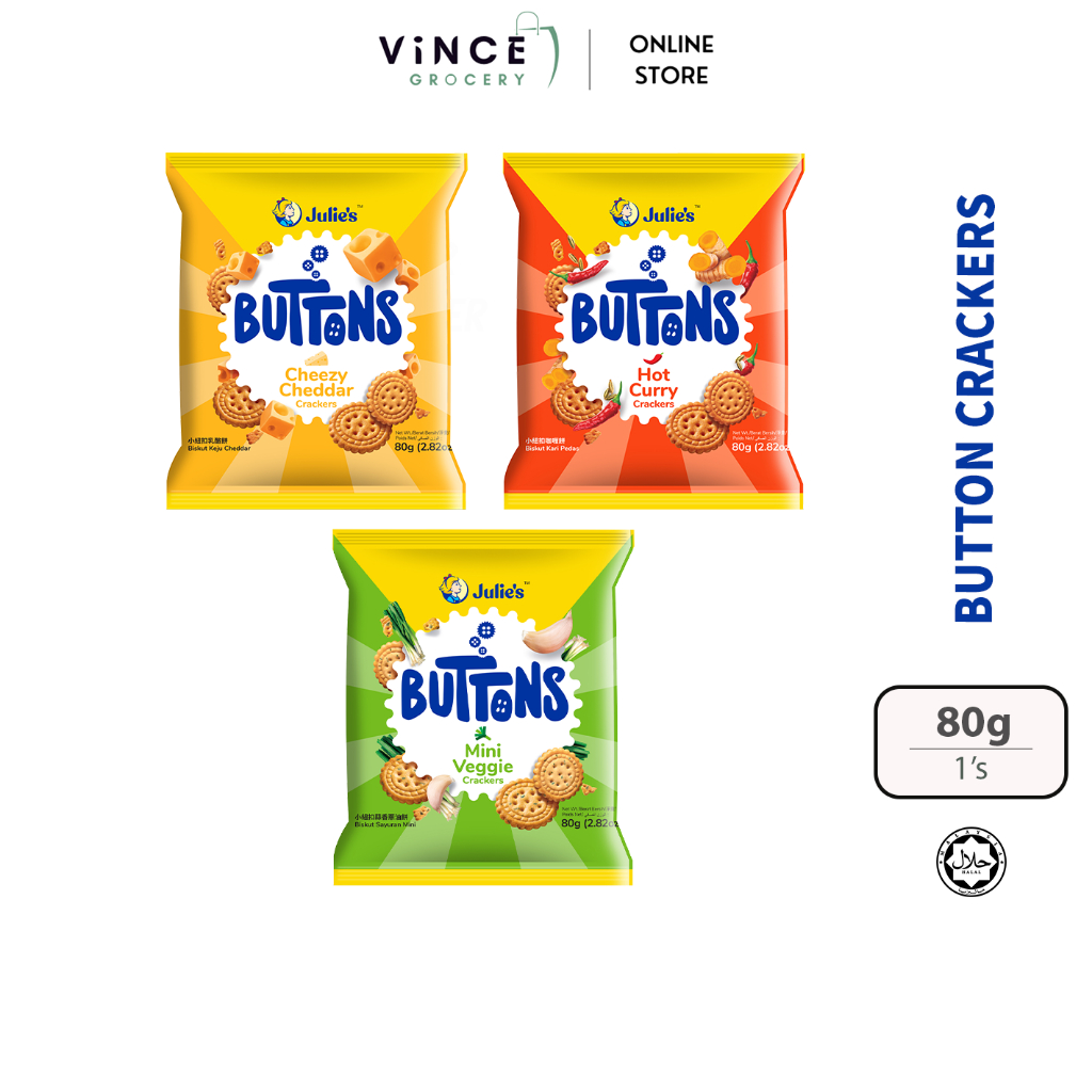 JULIE'S Button Crackers (Cheezy Cheddar / Hot Curry / Mini Veggie ...
