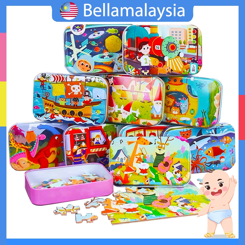 Bella 60Pcs kids wooden puzzle early learning cartoon puzzle fun play ...