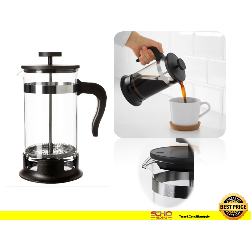 UPPHETTA French press coffee maker, glass, stainless steel, Height