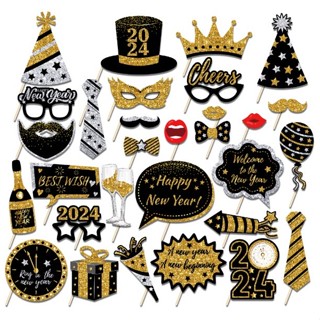Happy New Year 2021 Photo Booth Frame Black Gold New Year Photo Props For  Christmas Eve Party Home Decor Photobooth Props