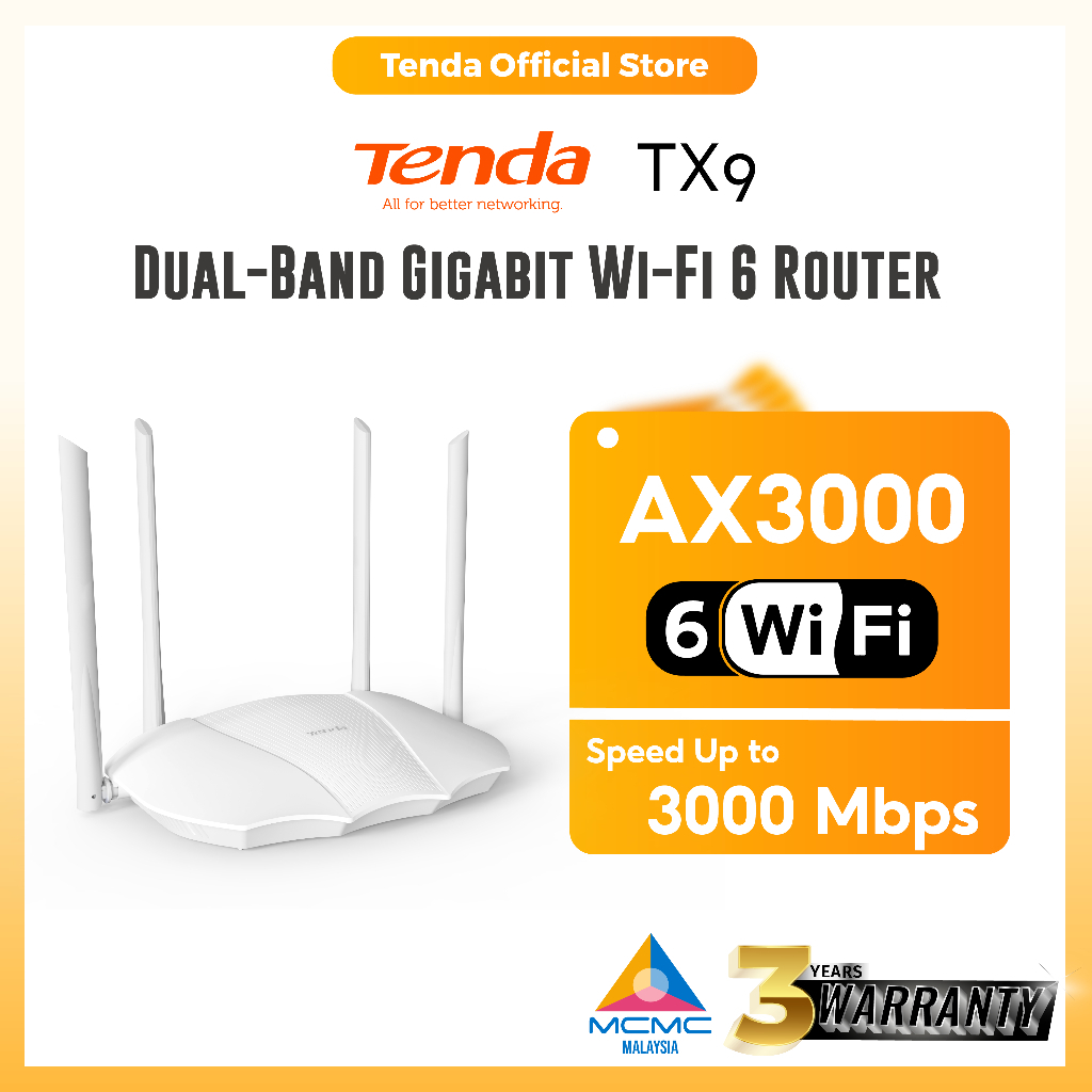 Tenda AX3000 Wifi 6 Router Dual Band Gigabit Dual core TX9 Wireless ...