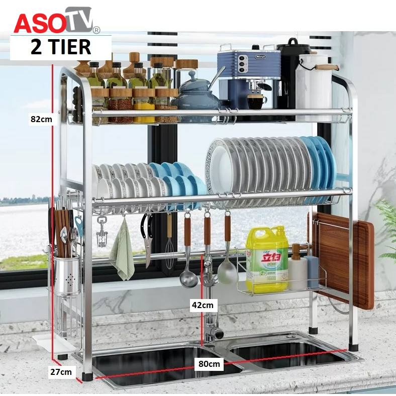ASOTV® 304 Stainless Steel Sink Dish Rack Dish Drainer Kitchen Rack Rak ...